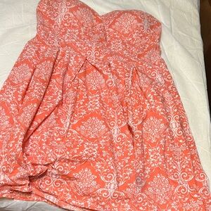 No Boundaries Strapless Coral and White Dress